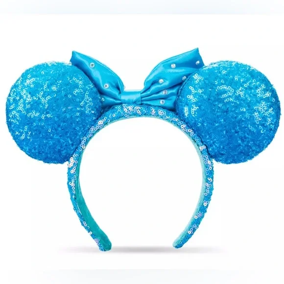 ✨HP 🏰 NWT Authentic Minnie Mouse Ears Aqua Sequin Headband - Picture 3 of 3